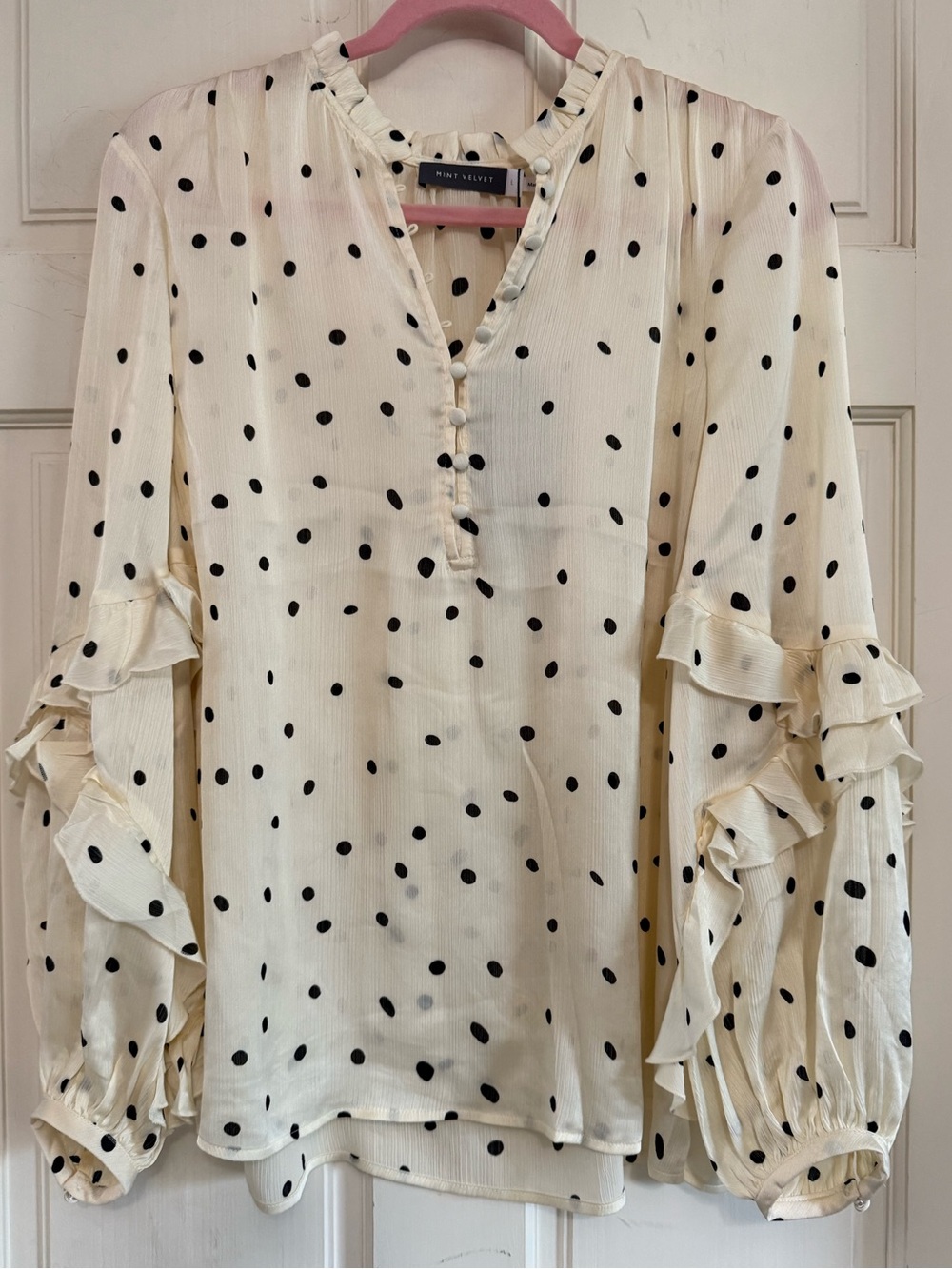 Mint Velvet Cream Spot Print Ruffle Blouse